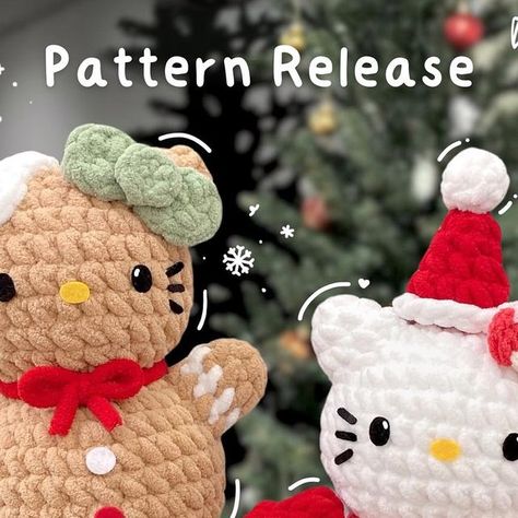 Phuong ✌︎(｡･ω･｡)✌︎ 🇻🇳 on Instagram: "2in1 Hello Kitty Gingerbread & Snowkitty ⋆𐙚₊˚ My 2in1 Hello Kitty pattern is now available in my Ko-fi, Ravelry and Ribblr shop (links in my bio) 15% off now!! Thank y'all so much for 30k followers! ♡ To celebrate, all my patterns are now 15% off!! Use the code “HAPPY30K” when you purchase on Ko-fi 😊 I will post my testers appreciation soon, thank you to everyone who has helped me improved this pattern 🫶🏻 ⋆｡˚ saves, shares, likes are highly appreciated!! #crochet #crochetpattern #crochetchristmas #crochetaddict #crochetlove #christmas #crochetersofinstagram #amigurumi #amigurumis #sanrio #sanriocore #crochetofinstagram #hellokitty #hellokittylover #hellokittyaddict" Crochet Christmas Hello Kitty, Crochet Christmas Market Ideas, Instagram Crochet Pattern, Hello Kitty Diy Decorations, Gingerbread Amigurumi, Gingerbread Crochet, Hello Kitty Gingerbread, Hello Kitty Pattern, Crochet Hello Kitty