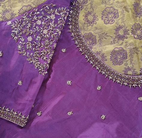 Enhance your ethnic wardrobe with our Designer Purple Zardosi Maggam Work Blouses! 💜✨ Fabric: Premium Half Pattu/Raw Silk Dispatch: 4 days Price: ₹2600 (Unstitched) | ₹3150 (Stitched) Customizable colors & sizes available Handcrafted to perfection, these blouses offer a seamless fusion of tradition and elegance. Whether it’s for a wedding or a festive event, our blouses promise to make a statement with timeless beauty. Don't miss out on adding this luxurious piece to your collection! 📞 ... Purple Blouse Maggam Work, Blouse With Silver Work, Engagement Saree, Fancy Embroidery, Blouse Works, Sleeves Embroidery, Hand Work Design, Maggam Work Designs, Aari Blouse