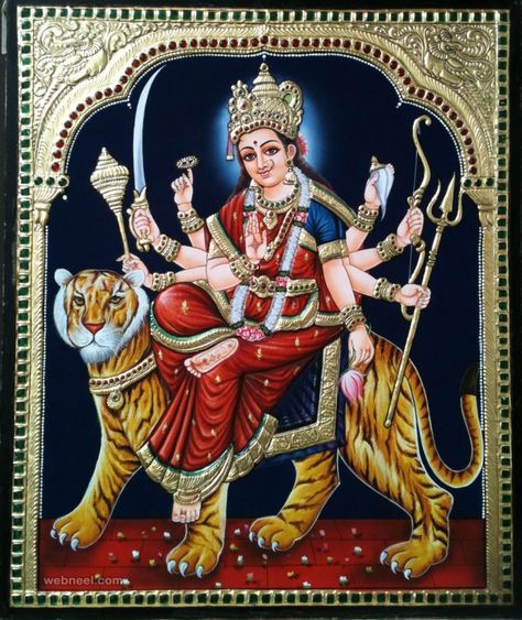 Tanjore Art, Durga Devi, Buddha Tattoo Design, Tanjore Paintings, Gods Goddesses, Popular Paintings, Wallpaper Earth, Pichwai Paintings, Puja Room