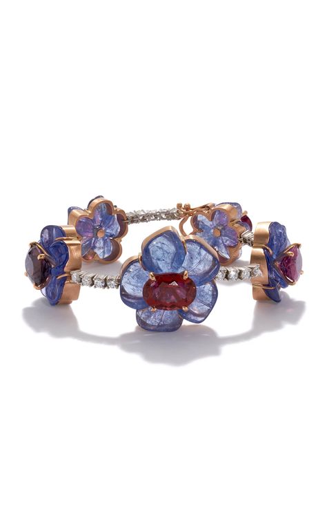 One of a Kind Tropical Flower Tennis Bracelet set with Tanzanite and Pink Tourmaline by IRENE NEUWIRTH for Preorder on Moda Operandi Opal Bangle, Gold Bracelet Set, Irene Neuwirth, Diamond Tennis Bracelet, Tropical Flower, White Gold Bracelet, Jewelry Lookbook, Tennis Bracelet Diamond, Gold Jewellery Design