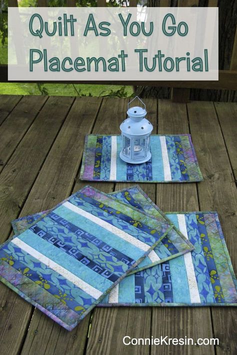 Quilted Placemat Patterns, Quilted Placemat, Place Mats Quilted, Batik Quilts, Placemats Patterns, Quilt As You Go, Beginner Sewing Projects Easy, Leftover Fabric, Quilted Table Runners