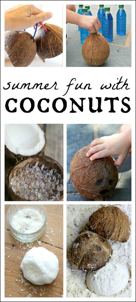 10 amazing preschool summer activities to try using coconuts! Hawaii Activities For Kids, Preschool Summer Activities, Summer Activities For Toddlers, Hawaii Activities, Summer Preschool Activities, Hawaii Kids, Hawaiian Crafts, Hawaii Theme, Patch Ideas