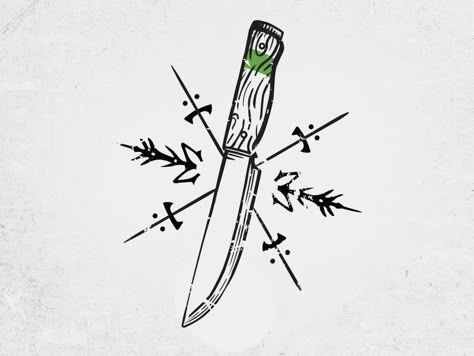 Hunting Knife Tattoo, Flash Sheet Ideas, Stick And Poke Ideas, Camping Tattoo, Tattoo Ideas Men, Chef Tattoo, Knife Tattoo, Tactical Pocket Knife, Tattoo Chest