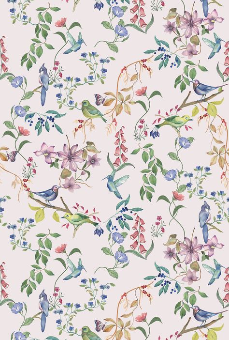 Wallpaper Backgrounds Birds, Floral And Bird Wallpaper, Print Scarf Design, Pattern Design Inspiration, Print Design Art, Flowery Wallpaper, Wallpaper Fabric, Textile Prints Design, Watercolor Floral Pattern