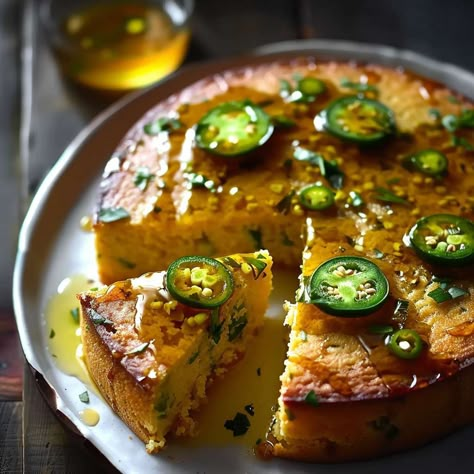 Jalepeno Cornbread With Lime Honey Glaze, Jalapeño Honey Cornbread, Honey Jalapeno Cornbread, Cornbread Jalapeno, Super Moist Cornbread, Thanksgiving Buffet, Jalapeño Cornbread, Moist Cornbread, Honey Cornbread