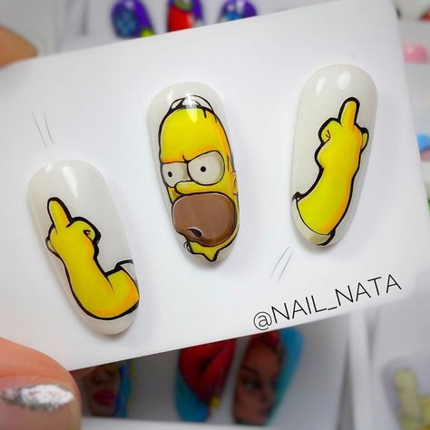 Sponge Bob Nail Art, Cartoon Characters Nail Art, Nails Cartoon Design, Nail Designs Cartoon, Nail Design Cartoon, Cartoon Character Nail Art, Cartoon Character Nails, Nail Art Cartoon, Cartoon Nail Designs