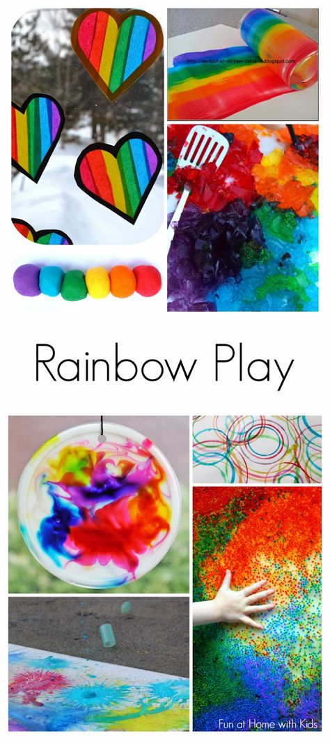 36 Beautiful and Engaging Rainbow Activities for all ages:  Babies, Toddlers, Preschoolers and even Older Kids!  From Fun at Home with Kids Cslp 2025, Aba Classroom, Rainbow Science, Preschool Sensory, Painting Rainbow, Rainbow Activities, Activities For All Ages, Home With Kids, Sensory Art