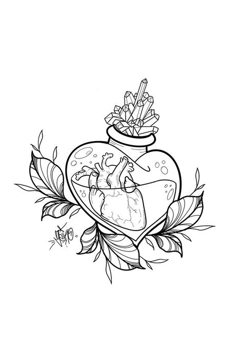 - Add some color to your day with our free coloring book. More details on the link! Heart Potion Bottle Tattoo, Witchcraft Tattoo, Corazon Tattoo, Sunflower Tattoo Sleeve, Minimalist Tattoo Ideas, Bottle Tattoo, Tattoo Outline Drawing, One Piece Tattoos, Coloring Pages Inspirational