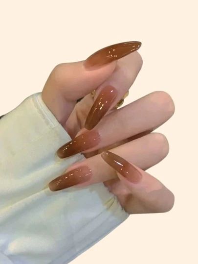 Women's & Men's Clothing, Shop Online Fashion SHEIN Brown Gradient Nails, Hand Nails, Brown Nail, Asian Nails, Minimal Nails, Blush Nails, Pretty Gel Nails, Jelly Nails, Fake Nail