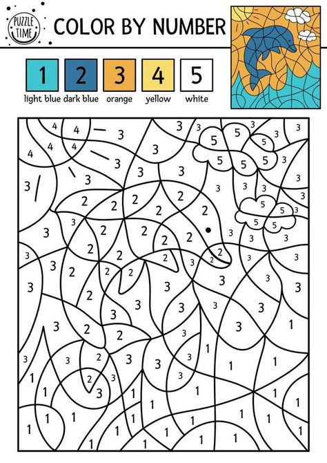 Vector tropical color by number activity with dolphin, sun leaves and sea. Summer coloring and counting game with cute animal. Funny exotic coloration page for kids. Tumblr Coloring Pages, Fnaf Coloring Pages, Math Coloring Worksheets, Number Activity, Color By Number Printable, Summer Coloring, Blue Dolphin, Farm Animal Coloring Pages, Paw Patrol Coloring Pages