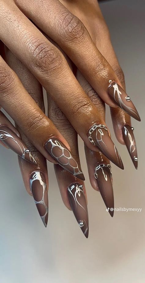 Plum Nails, Airbrush Nails, Long Nail Designs, Edgy Nails, Exotic Nails, Metallic Nails, Nail Swag, Manicure Y Pedicure, Fire Nails