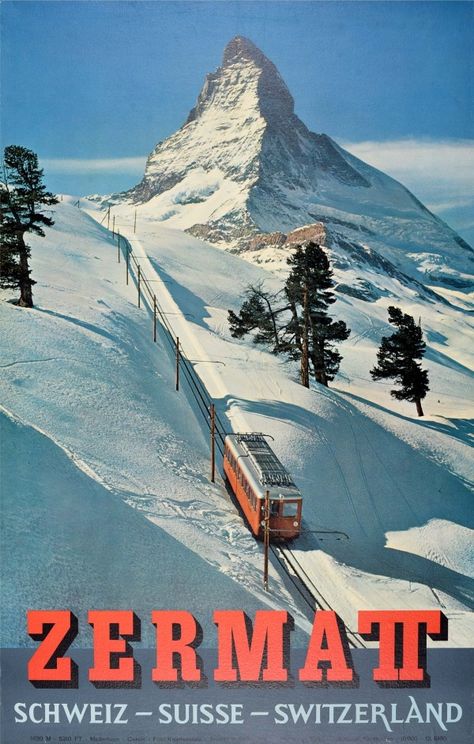 Zermatt Matterhorn, Adelboden, Switzerland Tourism, Switzerland Vacation, Vintage Ski Posters, International Tourism, Zermatt Switzerland, Train Posters, Swiss Travel