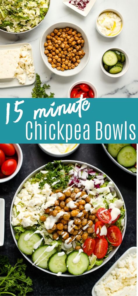 Chickpea Mediterranean Bowl, Medditeranean Diet, Chickpea Bowls, Mediterranean Sauce, Chickpea Bowl, Mediterranean Bowl, Oven Roasted Chickpeas, Greek Yogurt Sauce, Power Bowl Recipe