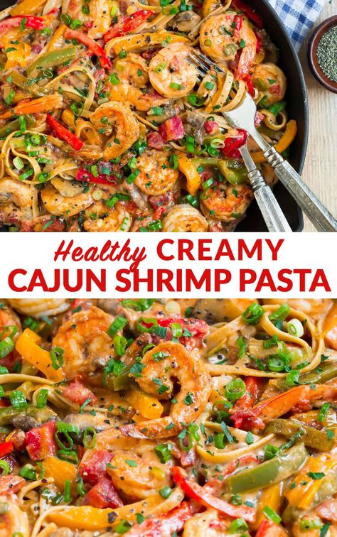 Creamy Cajun Shrimp, Shrimp And Veggies, Creamy Cajun Shrimp Pasta, Pasta Healthy, Cajun Shrimp Recipes, Pasta Creamy, Creamy Alfredo Sauce, Cajun Shrimp Pasta, Cajun Pasta