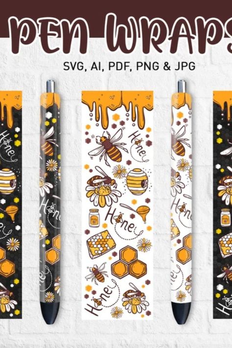 Honey Pen Wrap Sublimation Pen Wraps, Pen Wraps, Cow Pen, Flower Pens, Pen Pattern, Sublimation Ideas Projects Inspiration, Custom Pens, Glitter Pens, Fabric Jewelry