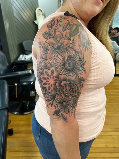 Floral Mandala Half Arm Sleeve Tattoo Half Sleeve Upper Arm, Floral Arm Sleeve Tattoo, Half Sleeve Tattoos For Women Upper Arm, Floral Arm Sleeve, Half Sleeve Tattoo Upper Arm, Half Arm Sleeve, Half Arm Sleeve Tattoo, Arm Sleeve Tattoo, Tattoo Skin