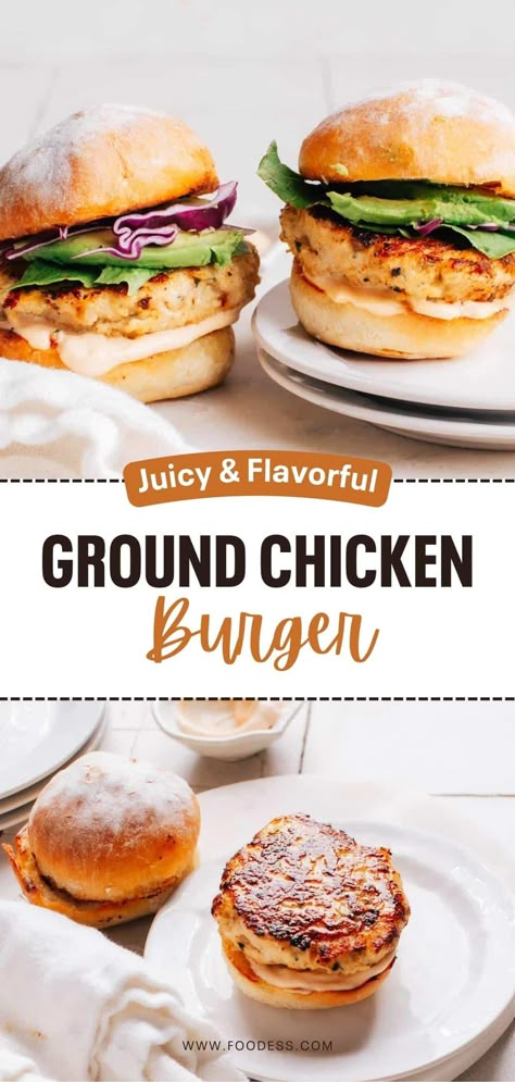 Chicken Burgers In Oven, How To Make Chicken Burgers At Home, Baked Chicken Burgers Oven, How To Make A Chicken Burger, Juicy Chicken Burger Recipe, Juicy Chicken Burgers, How To Make Chicken Burgers, Ground Chicken Burgers Air Fryer, Ground Chicken Sliders Recipes