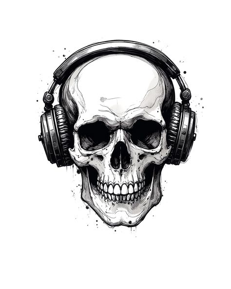 Person With Headphones Drawing, Skull With Headphones Tattoo, Skull Wearing Headphones, Skull With Headphones, Music Skull, Headphones Drawing, Wearing Headphone, Headphones, Tattoos