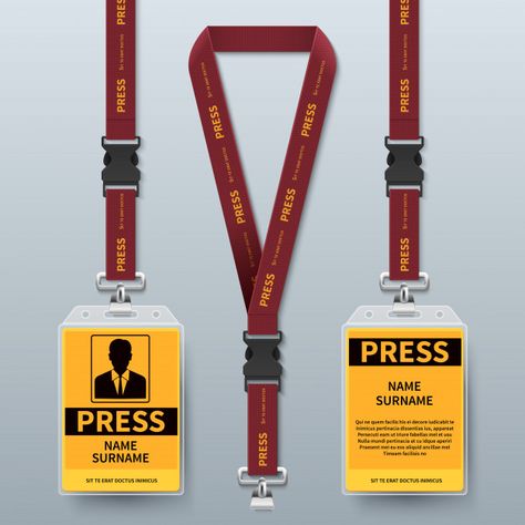 Business press pass id card lanyard badg... | Premium Vector #Freepik #vector #business Corkboard Design, Conference Illustration, Id Card Lanyard, Identity Card Design, Employee Id Card, Employees Card, Batman Comic Wallpaper, Oil Painting Background, Id Card Template