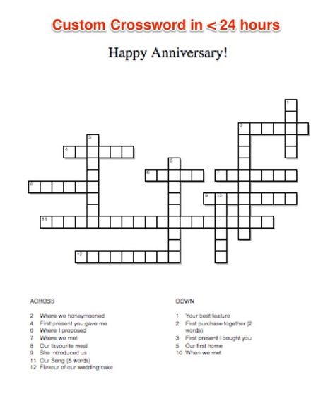 make you a custom crossword puzzle Crossword For Boyfriend, Crossword Puzzle, Puzzle Game, Happy Anniversary, 1 Day, Great Gifts, Make It Yourself, 10 Things, Gifts