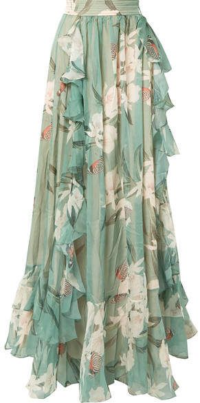 PatBO - Ruffled Printed Georgette Maxi Skirt - Jade Gonna In Tulle, Rocky Barnes, Atp Atelier, Ruffle Maxi Skirt, Georgette Tops, Sophie Buhai, Palm Springs, Net A Porter, Look Fashion