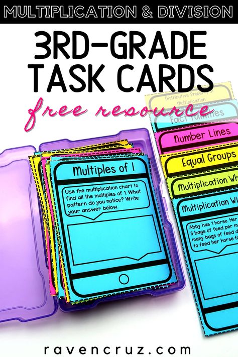 free multiplication and division task cards Multiplication Math Centers 3rd Grade, Third Grade Math Centers Free, Grade 3 Activities Learning, Math Tool Kits 3rd Grade, Math Crafts 3rd Grade, Multiplication Centers 3rd Grade, Illustrative Math 3rd Grade, 3rd Grade Classroom Themes Ideas, Math Stations 3rd Grade