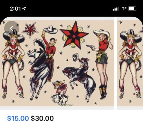 Sailor Jerry Tattoo, Sailor Jerry Flash, Sailor Jerry Tattoo Flash, Jerry Tattoo, Americana Tattoo, Traditional Tattoo Flash Art, Cowgirl Tattoos, Sailor Tattoos, Cowboy Tattoos