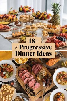 Friends Meal Ideas, Hosting Meals Dinner Parties, Progressive Dinner Main Course Ideas, Progressive Dinner Ideas Themes, Themed Meals Dinner Parties, Easy Get Together Food, Friends Dinner Party Food, Progressive Dinner Ideas Main Course, Progressive Dinner Dessert Ideas