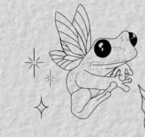 Shen Long Tattoo, Whimsical Tattoos, Funky Tattoos, Kunst Tattoos, Mushroom Tattoos, Frog Tattoos, Wings Drawing, Frog Drawing, Flash Tattoo Designs