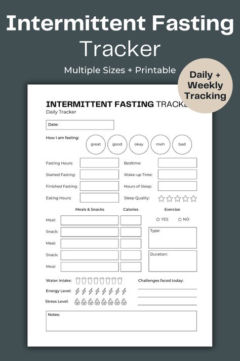 Intermittent Fasting Planner, Intermittent Fasting Tracker Printable, Fasting Journal Ideas, Fasting Worksheet, Intermittent Fasting Printable, Fasting Tracker Printable, Fasting Windows, Intermittent Fasting Journal, Fasting Calendar