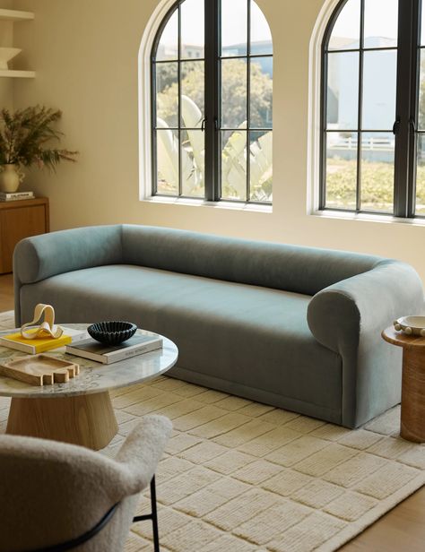 Carson Sofa Modern Retro Living Room, Contemporary Sofa Design, Blue Sofas, Burled Wood Furniture, Retro Living Rooms, Bright Living Room, Living Room Design Inspiration, Lulu And Georgia, Outdoor Furniture Collections