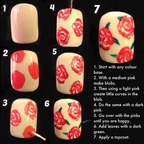 Rose Nails Tutorial, Rose Nail Design, Rose Nail Art, Nail Designs Tutorial, Rose Tutorial, Rose Nails, Super Nails, Short Nail Designs, Manicure Y Pedicure