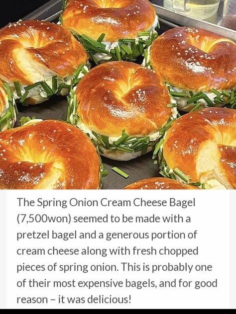 Seoul Onion Bagel, Brunch At Home, Cheese Bagels, Spring Onion, I Want To Travel, Bagels, Cream Cheese, Destiny, Seoul