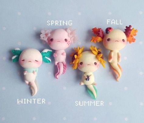 Summer Clay Ideas, Axolotl Clay, Axolotl Earrings, Necklace Clay, Clay Keychain, Clay Diy Projects, Cute Polymer Clay, Pasta Francesa, Polymer Clay Dolls