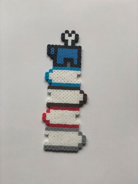 Among us dead body bookmark made out of perler beads. Book Mark Perler Beads, Pearler Bead Bookmark, Bookmark Perler Beads, Hama Beads Bookmark, Perler Bookmark, Perler Beads Bookmark, Perler Bead Bookmarks, Bead Bookmarks, Nerdy Perler Beads