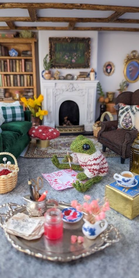 Extras | India Rose Crawford Knitted Frog, Toad House, Frog Doll, India Rose, Frog House, Christmas Posts, Frog Life, Fairy Garden Crafts, Christmas Tale