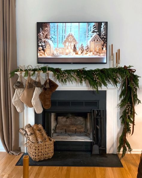 LIVING ROOM HOLIDAY INSPO🤎🎄Welcome October and happy Tuesday friends. These are some stills from last year Christmas Decor… 🚨Link in bio to SHOP . . . #christmas2024 #livingroomdesign #brownchristmas #holidaydecorating #christmasmantle #christmastree #livingroominspiration #navidad Christmas Decor Ideas | Brown Christmas Decor | Styling my Living Room for Christmas | Holiday Mantle Inspiration | Neutral Christmas Tree Ideas For Stockings With No Fireplace, Tv Mantle Christmas Decor, Stockings On Tv Stand, Christmas Decor Ideas Brown, Christmas Decor Tv Console, Mantle Christmas Decor Ideas With Tv, Under Tv Christmas Decor, Mantle With Tv Decor, Tv Christmas Decor