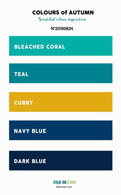 Autumn Color 2019 { Bleached Coral + Curry + Teal + Dark Blue } #color #autumn #teal #fallwedding #autumnwedding Blue Color Combo, Navy Color Palette, Teal Color Palette, Bleached Coral, Autumn Blue, Themes Wedding, Color Palette Yellow, Colors Wedding, Color Schemes Colour Palettes