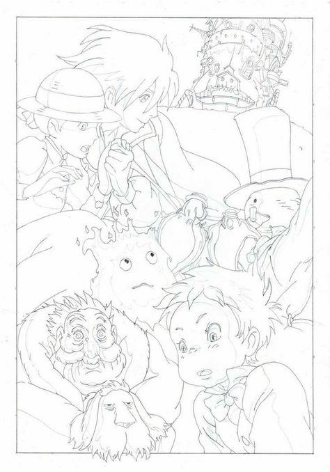 Howls Moving Castle Coloring Pages, Howls Moving Castle Art Drawing, Howls Moving Castle Illustration, Howls Moving Castle Sketch, Howls Moving Castle Drawing, Castle Line Art, Ghibli Coloring Pages, Studio Ghibli Coloring Pages, Castle Anime