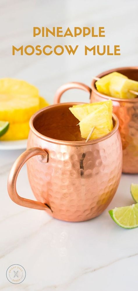 A fruity twist on a classic cocktail, with a blend of fresh pineapple and pineapple vodka for a fun tropical vibe. Drinks With Ginger Beer, Drinks With Ginger, Pineapple Moscow Mule, Vodka Mule, Ginger Beer Drinks, Ginger Mule, Ginger Beer Cocktail, Pineapple Vodka, Pineapple Ginger