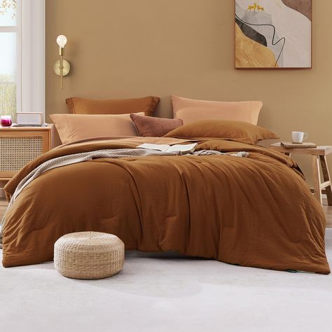 PRICES MAY VARY. 【Exquisite & Minimalist & Fashion】WRENSONGE comforter and sheets adopt a contrasting color design, more unique. Simple solid color appearance with fashionable colors. Our full size comforter sets can easily be paired with any style of bedroom. Adding some relaxed and warm atmosphere to your bedroom. 【7 Pieces Full Size Comforter Sets with Sheets】1 Full Comforter 80" x 90", 2 Pillow Shams 20" x 26"+2", 1 Full Fitted Sheet 54" W x 75" L +14"（There is a fitted pocket for easy stora Bedding Sets Full, Terracotta Bedroom, Full Size Comforter Sets, Warm Bedding, Full Size Comforter, Colorful Comforter, Earthy Bedroom, Bed Comforter Sets, Full Bedding Sets