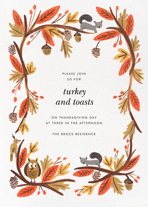 Fall Foliage | Send online instantly | RSVP tracking Thanksgiving Templates, Fall Party Invitations, Leaf Invitations, Online Party Invitations, Thanksgiving Invitation, Autumn Illustration, Paperless Post, Fall Tablescapes, Green Envelopes