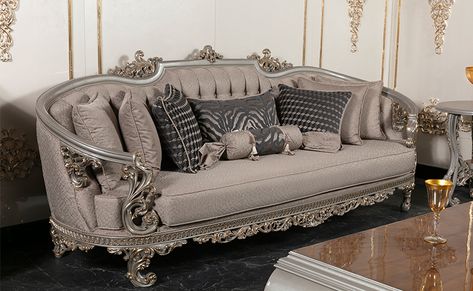 New Classic Sofa, Royal Sofa Design, Honeymoon House, Royal Sofa, Classic Sofa Sets, Sofa Classic, Carved Sofa, Marble Flooring Design, Victorian Sofa