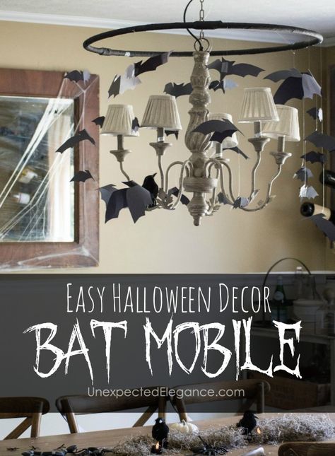 Looking for some easy Halloween decorations that are quick to put together? Check out this simple and inexpensive "bat mobile" tutorial. It will give any room a creep-factor...perfect for a party!  AND you might have everything you need to make it already at home! Fairy Halloween Costumes, Diy Halloween Decor, Easy Halloween Decorations, Diy Holz, Halloween Games, Diy Halloween, Themed Crafts, Halloween Decor, Halloween Projects