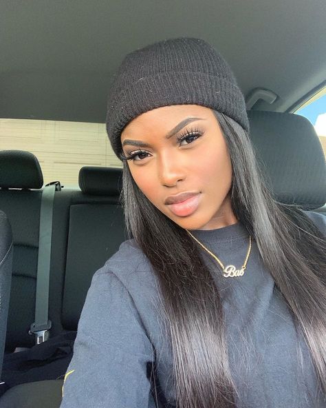 Savanna Styles on Instagram: “Ur Uber outside shorty 😏” Beanie Hairstyles, Hair Frontal, Hair Color Chart, Wig Straight, Girl Beanie, Long Straight Hair, Cap Hair, Winter Hairstyles, Hd Lace