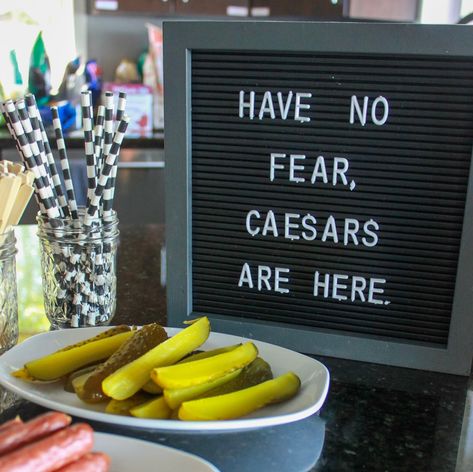 Caesar Drink Bar, Cesar Bar Ideas, Caesar Bar Ideas, Caesar Bar, Caesar Drink, Caesar Cocktail, Breakfast At Tiffanys Party Ideas, Beer Olympics, Bridal Party Bachelorette