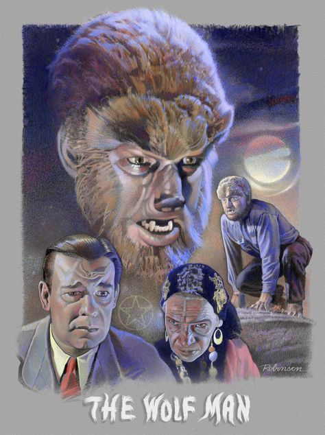 Lon Chaney Jr. from "The Wolf Man" (1941) painted by Dave Robinson The Wolf Man 1941, Wolf Man 1941, Universal Monsters Art, Hollywood Monsters, Classic Monster Movies, The Wolf Man, Hammer Horror Films, Universal Horror, Lon Chaney Jr