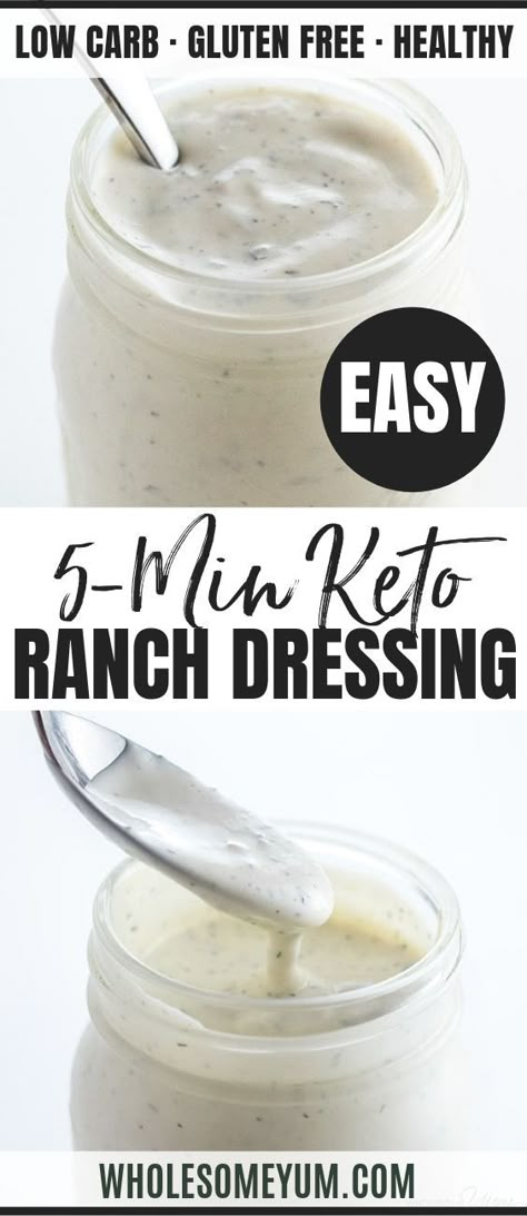 Low Carb Keto Ranch Dressing Recipe (Quick & Easy) - Low Carb Keto Ranch Dressing Recipe (Quick & Easy) - This easy low carb keto ranch dressing recipe takes just 5 minutes to make, using common ingredients. Delicious as a low carb dressing or dip for veggies! #wholesomeyum #lowcarb #ranch #side #condiment Keto Ranch Dressing Recipe, Keto Ranch Dressing, Keto Salad Dressings, Keto Dressing, Low Carb Ranch Dressing, Keto Ranch, Low Carb Dressing, Keto Salad Dressing, Keto Condiments