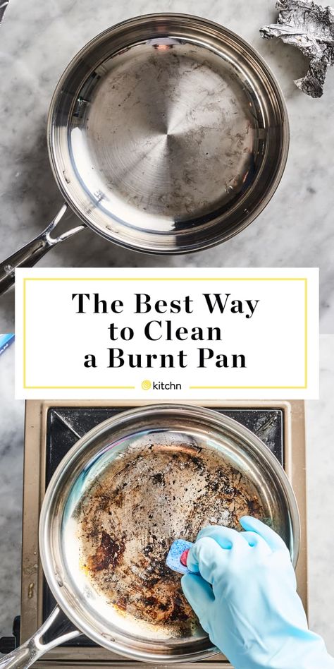 Best Way to Clean a Burnt Pan - Skills Battle | Kitchn Burnt Pan, Cleaning Burnt Pans, Clean Burnt Pots, Tablet Recipe, Cold Soups, Clean Baking, Burnt Food, Clean Pots, Glass Cooktop