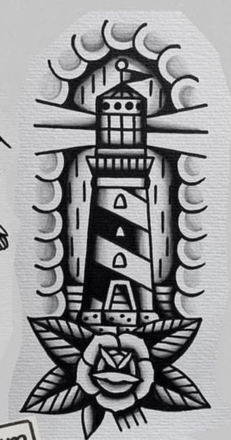 Traditional Lighthouse Tattoo, Traditional Tattoo Outline, Traditional Tattoo Man, Half Sleeve Tattoos Sketches, Traditional Tattoo Stencils, Traditional Tattoo Drawings, Traditional Black Tattoo, Hipster Tattoo, Engraving Tattoo